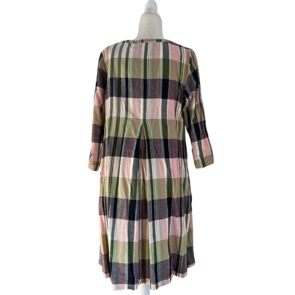 Gudrun Sjoden Women's Dress Cotton Linen Plaid Multicolor Midi Dress Lagenlook - Picture 8 of 9